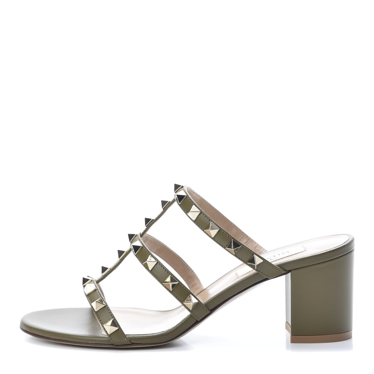 Calfskin Rockstud 60mm Caged Slide Sandals Sandals 37 Lichen