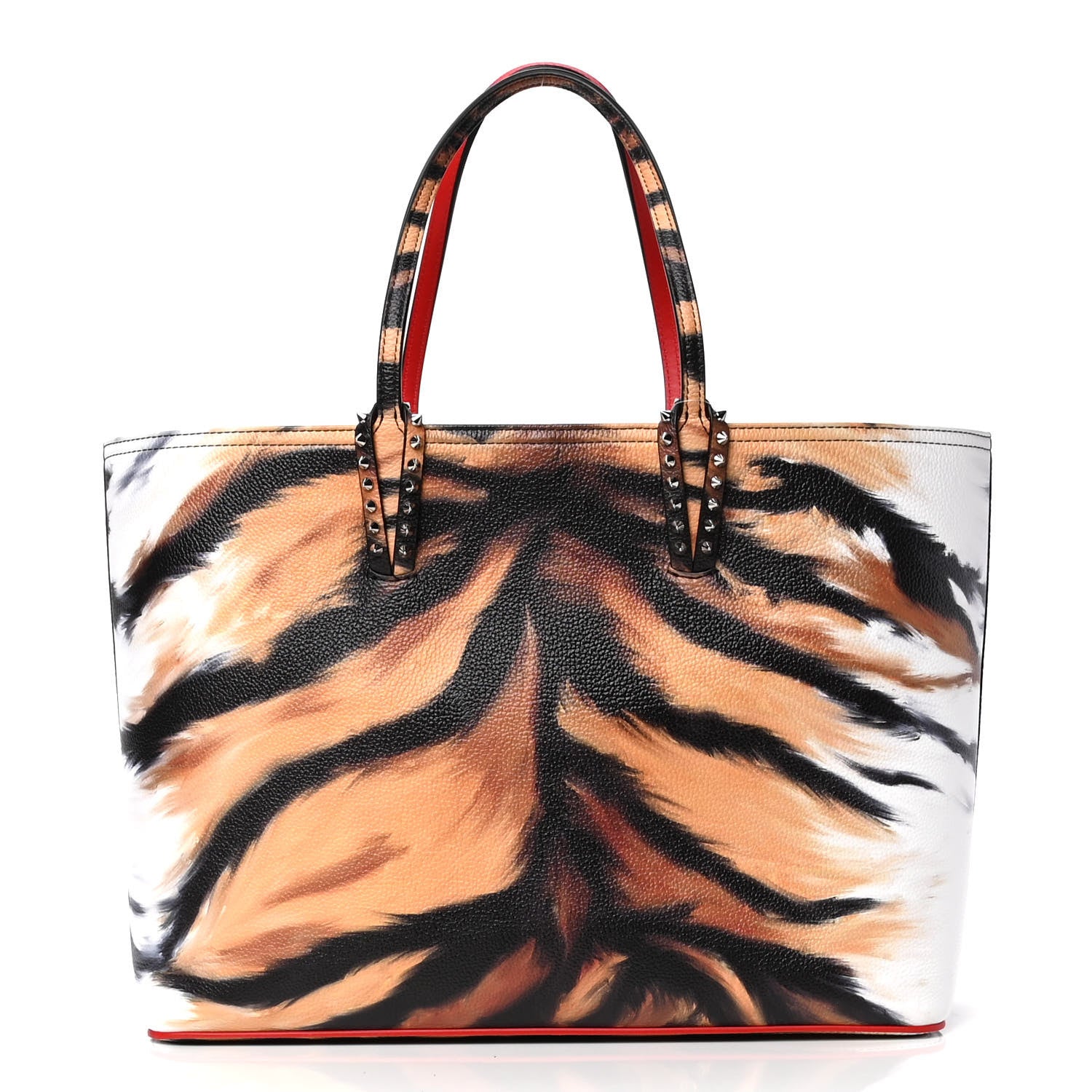 Christian Louboutin Calfskin Bengal Print Spikes East West Cabata Tote Brown 2 of 6