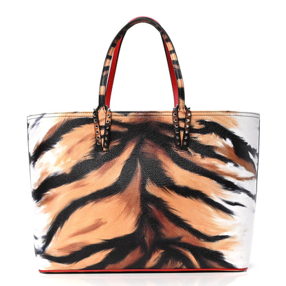 Christian Louboutin Calfskin Bengal Print Spikes East West Cabata Tote Brown 2 of 6