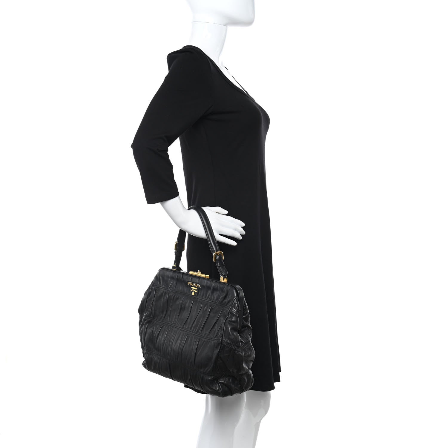 Prada Nappa Dressy Gaufre Framed Tote Black 2 of 11