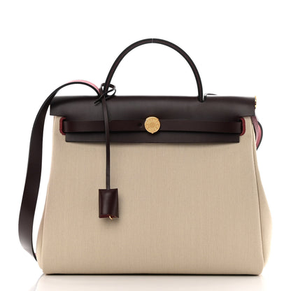 Hermes Military Toile Vache Hunter Herbag Zip Retourne 31 PM Beton Rouge Sellier 3 of 13