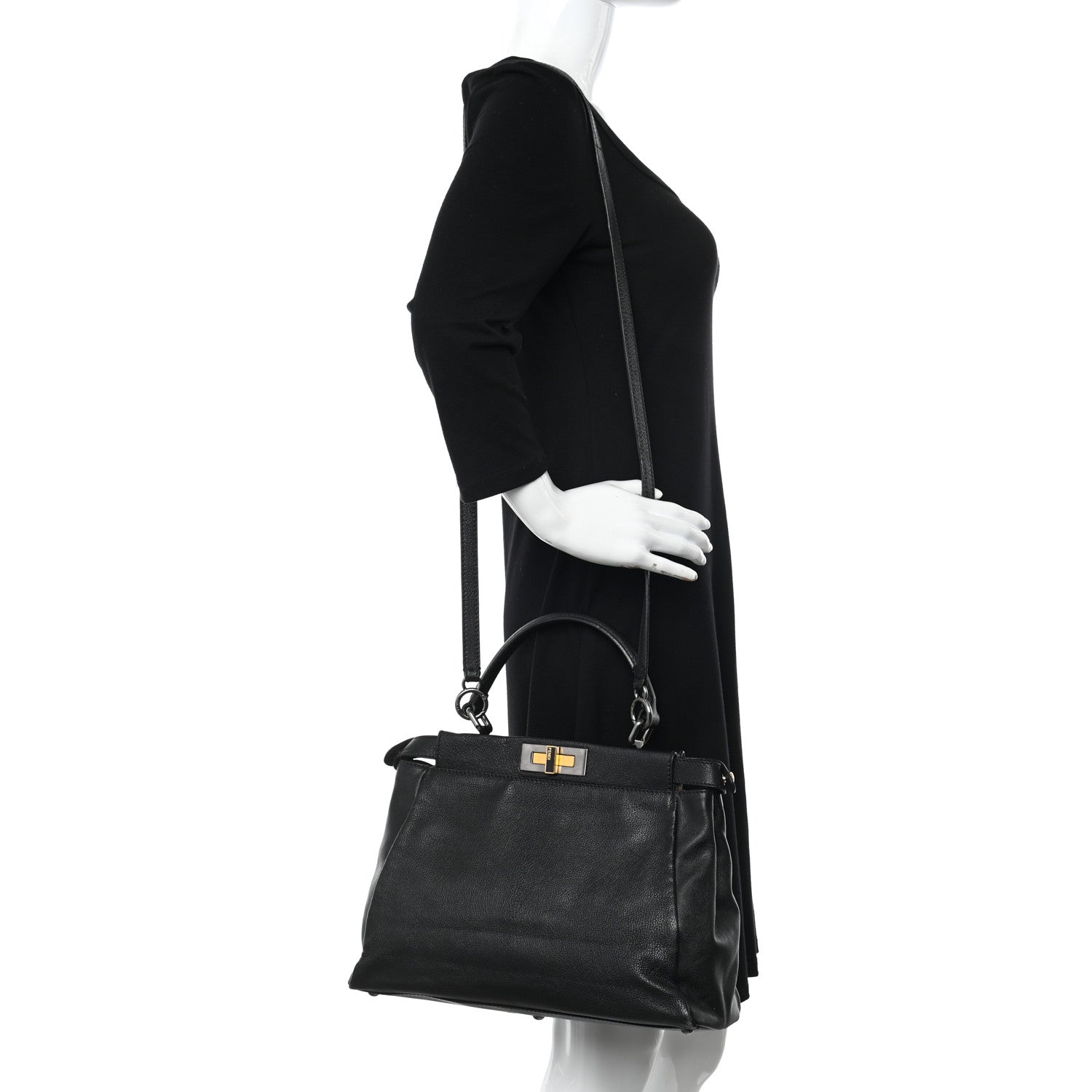Fendi Goatskin Zucca Medium Peekaboo Iconic Satchel Black Tobacco 2 of 17