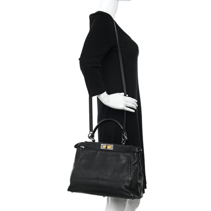 Fendi Goatskin Zucca Medium Peekaboo Iconic Satchel Black Tobacco 2 of 17