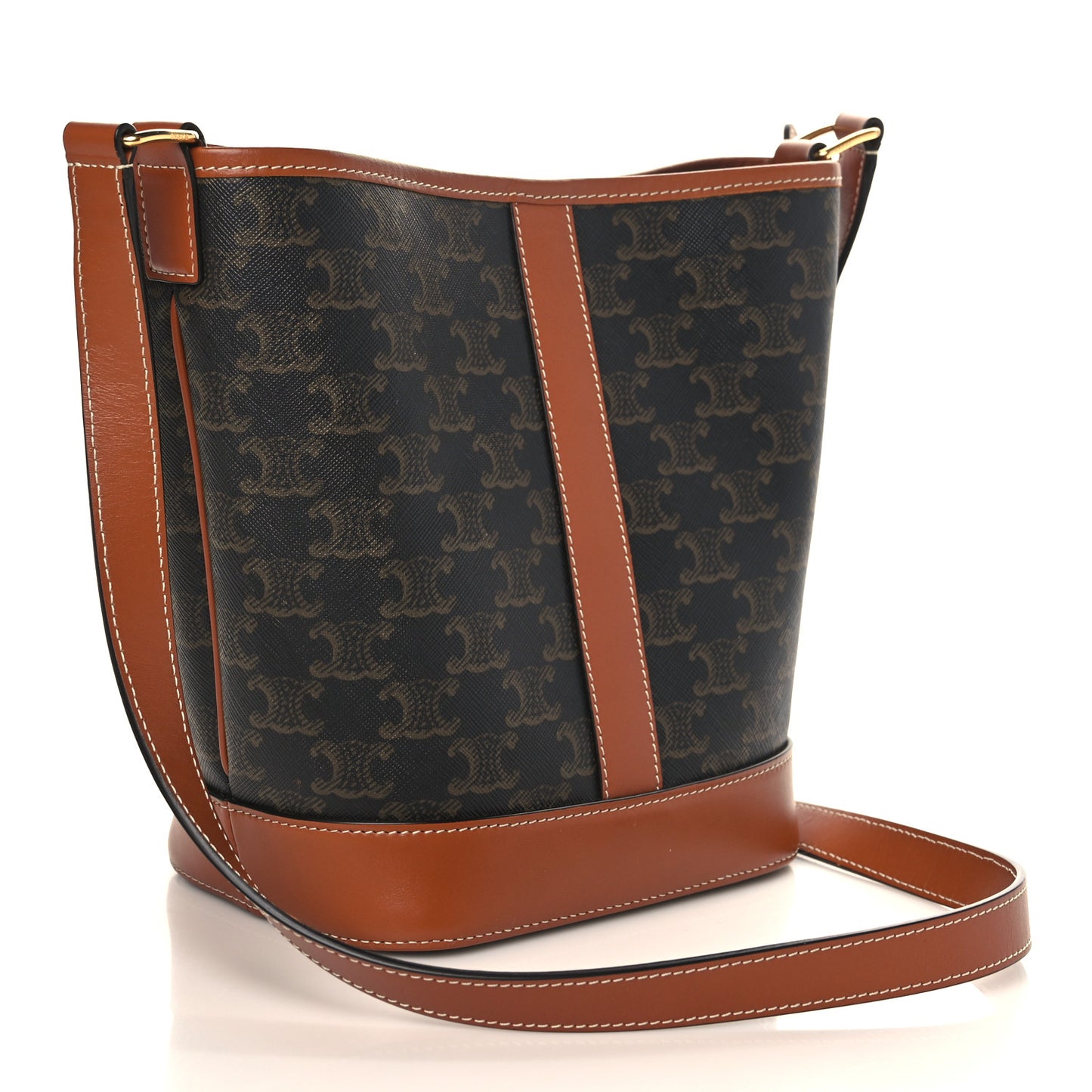 Triomphe Canvas Calfskin Small Bucket Bag Tan