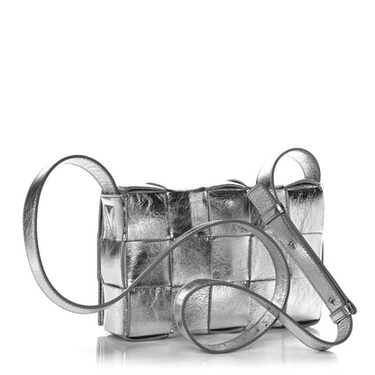Bottega Veneta Metallic Lambskin Maxi Intrecciato Cassette Crossbody Bag Silver 2 of 13