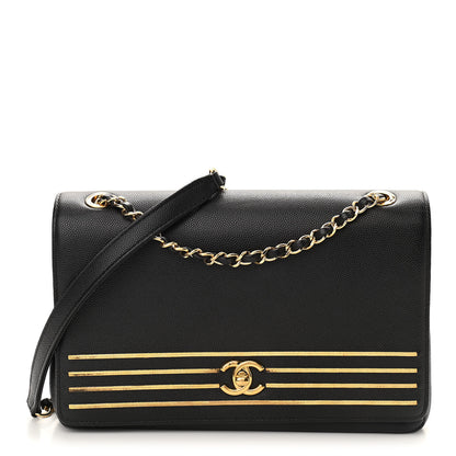Chanel Grained Calfskin Embroidered Captain Gold Flap Bag Black 1 of 10