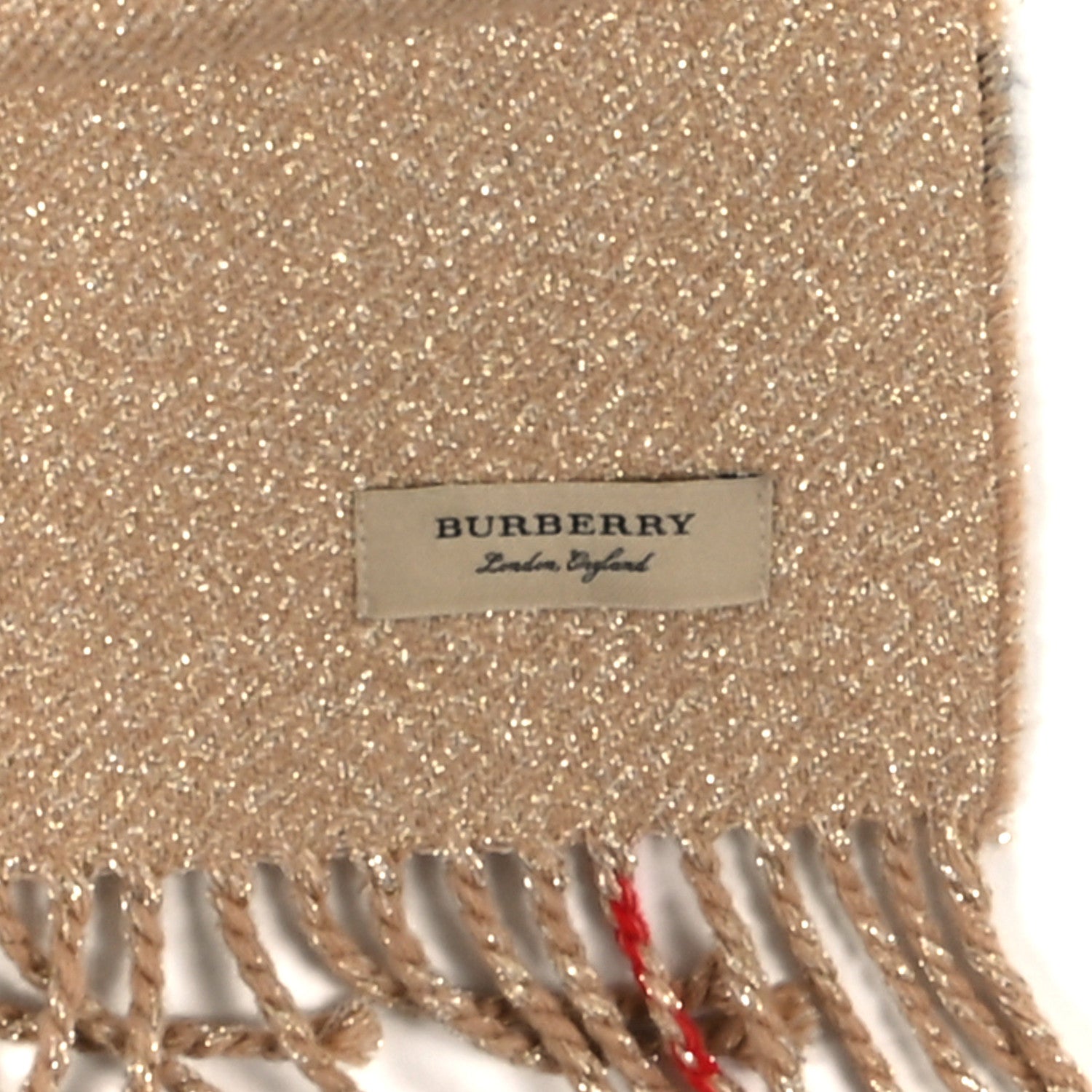 Burberry Cashmere Glitter Giant Check Fringe Scarf Camel 3 of 4