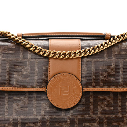 Fendi Vitello Grace Glazed Fabric FF 1974 Double F Shoulder Bag Caramello Mogano Panna 9 of 11