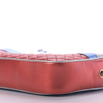 Gucci Laminated Nappa Trapuntata Small Zumi Shoulder Bag Rosso Marine Argento 7 of 9