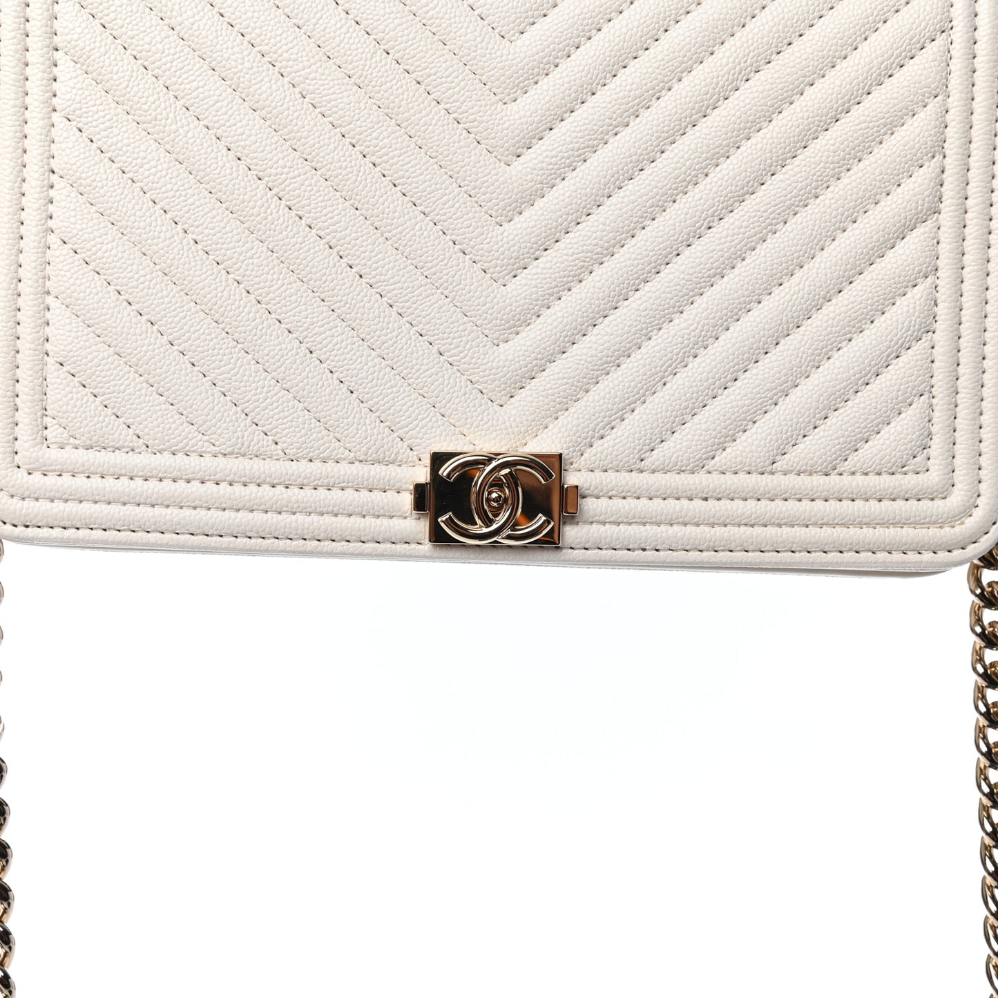 Caviar Chevron Boy Wallet On Chain WOC White