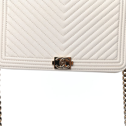 Chanel Caviar Chevron Boy Wallet On Chain WOC White 11 of 12