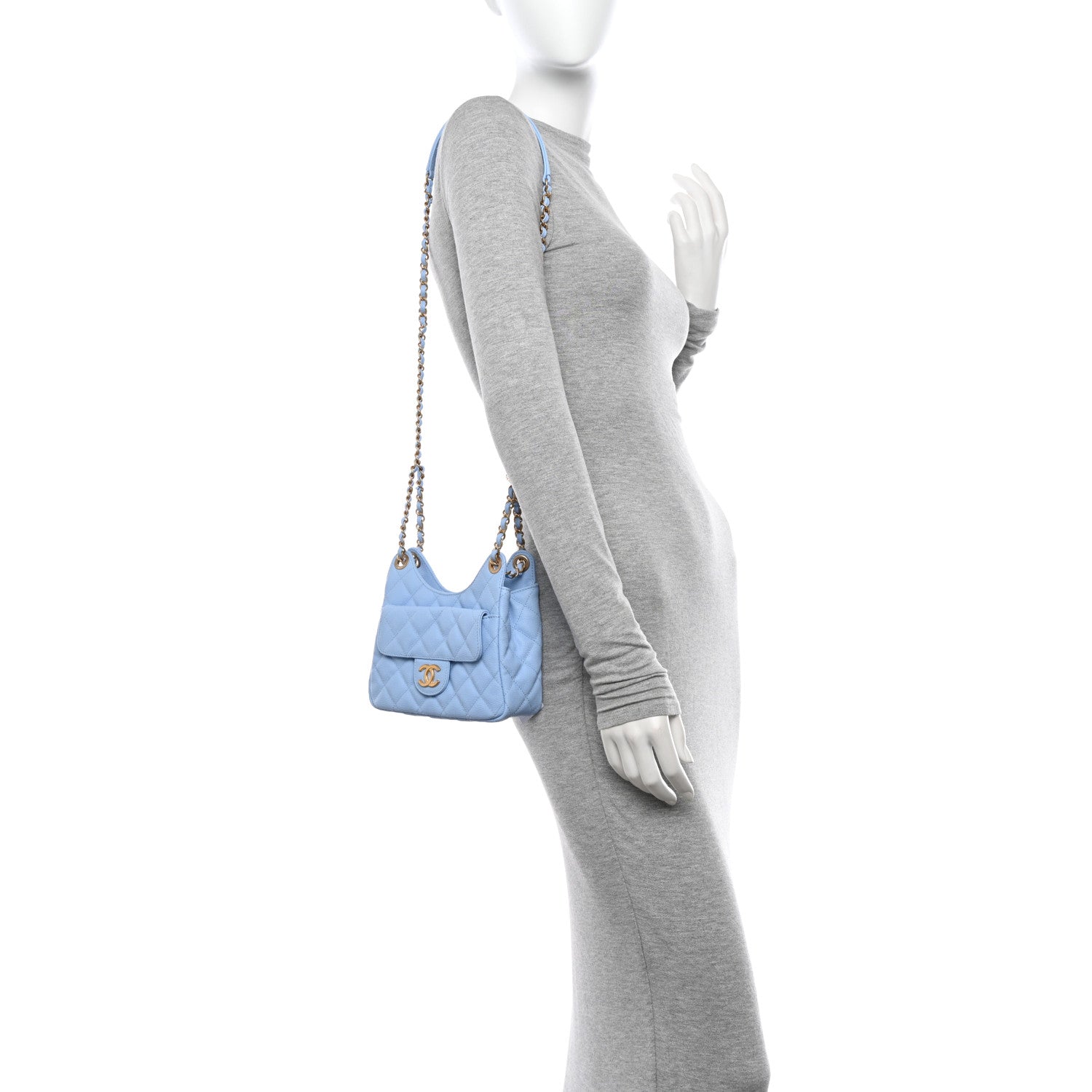 Chanel Caviar Quilted Small Wavy CC Hobo Blue 2 of 11