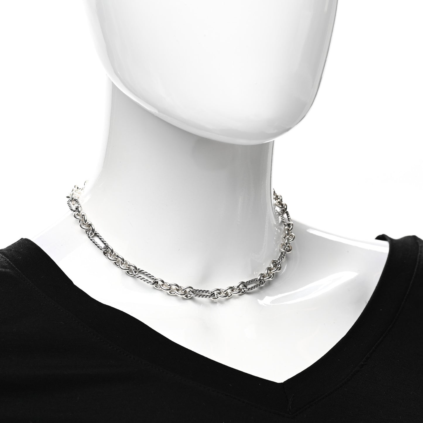 Sterling Silver 18K Yellow Gold Figaro Link Toggle Necklace