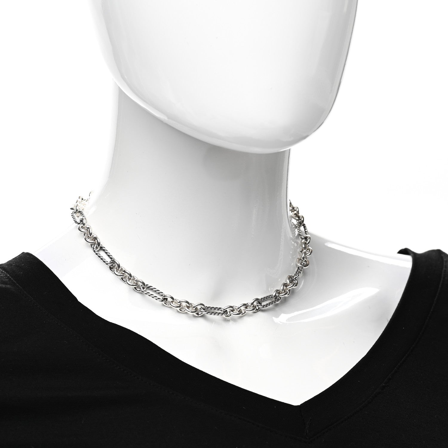 David Yurman Sterling Silver 18K Yellow Gold Figaro Link Toggle Necklace 2 of 4