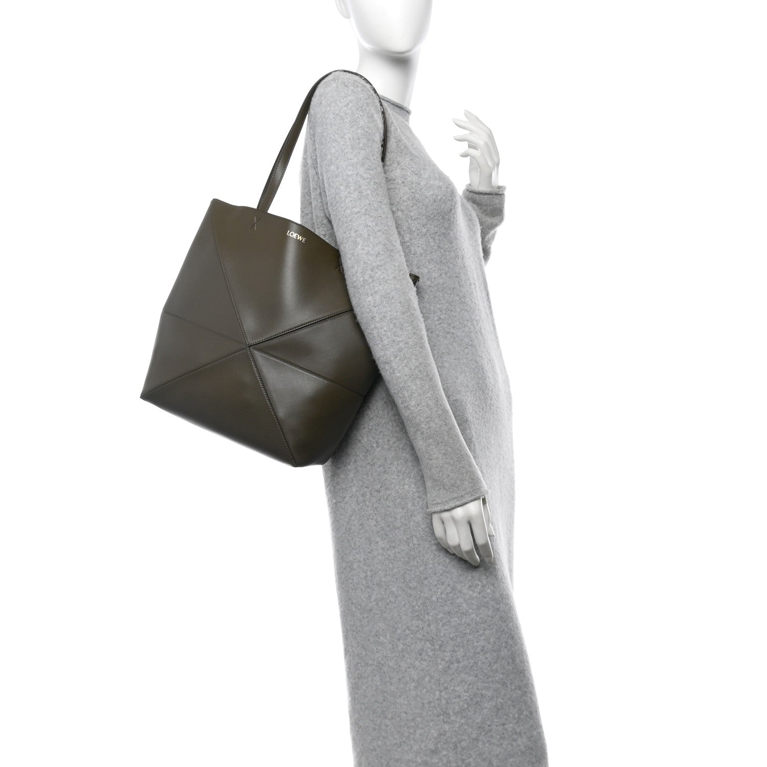 Loewe Shiny Calfskin Medium Puzzle Fold Tote Dark Khaki Green 2 of 9