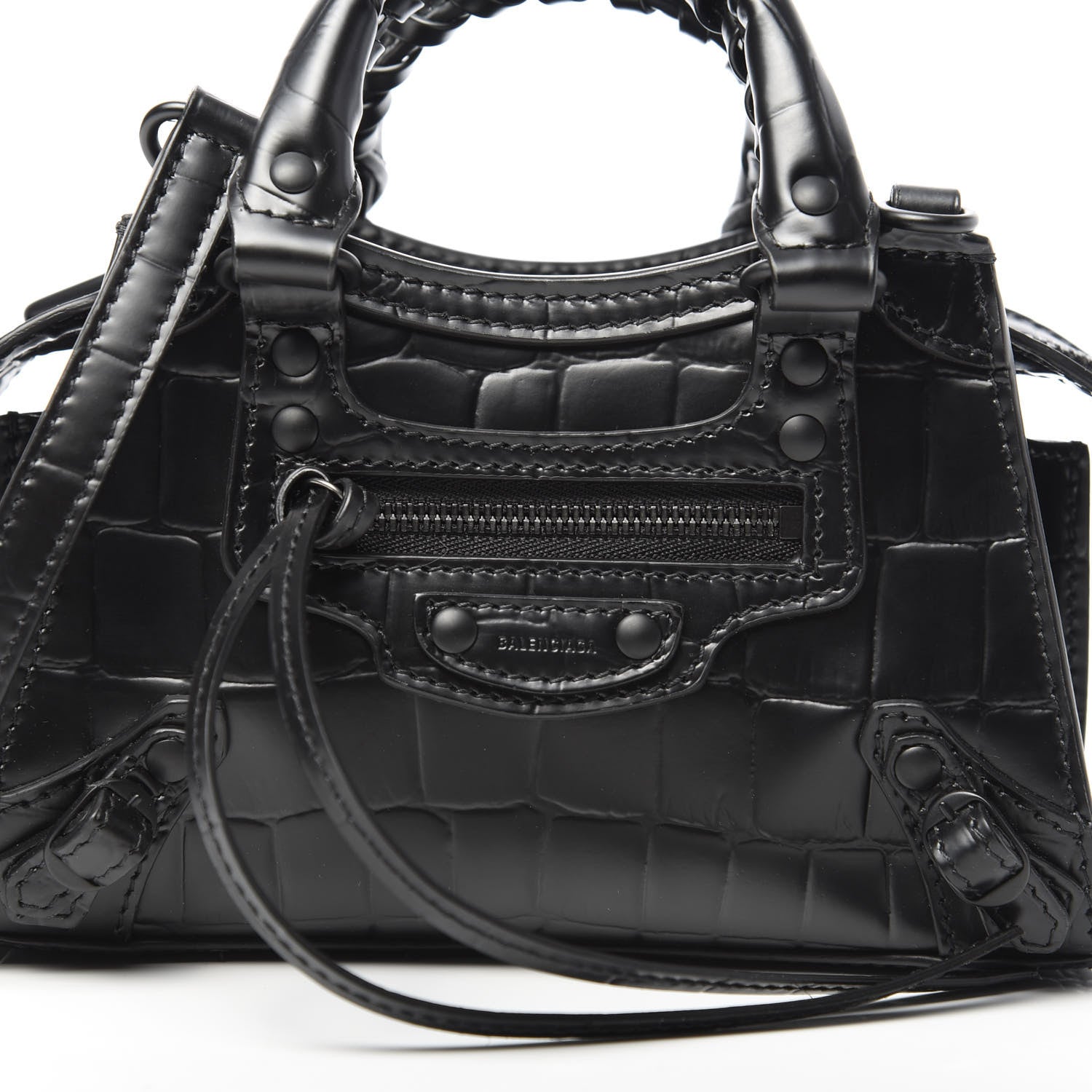 Balenciaga Semi Shiny Calfskin Crocodile Embossed Neo Classic Black Hardware Nano City Crossbody Black 8 of 10