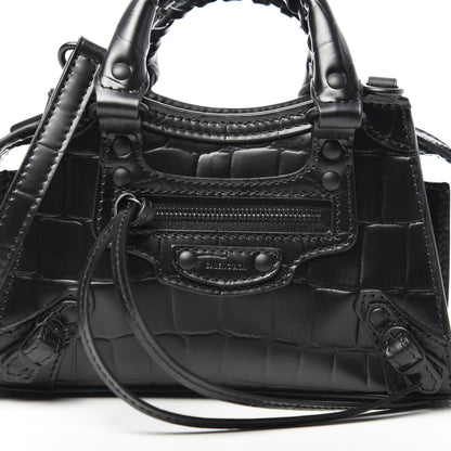 Balenciaga Semi Shiny Calfskin Crocodile Embossed Neo Classic Black Hardware Nano City Crossbody Black 8 of 10