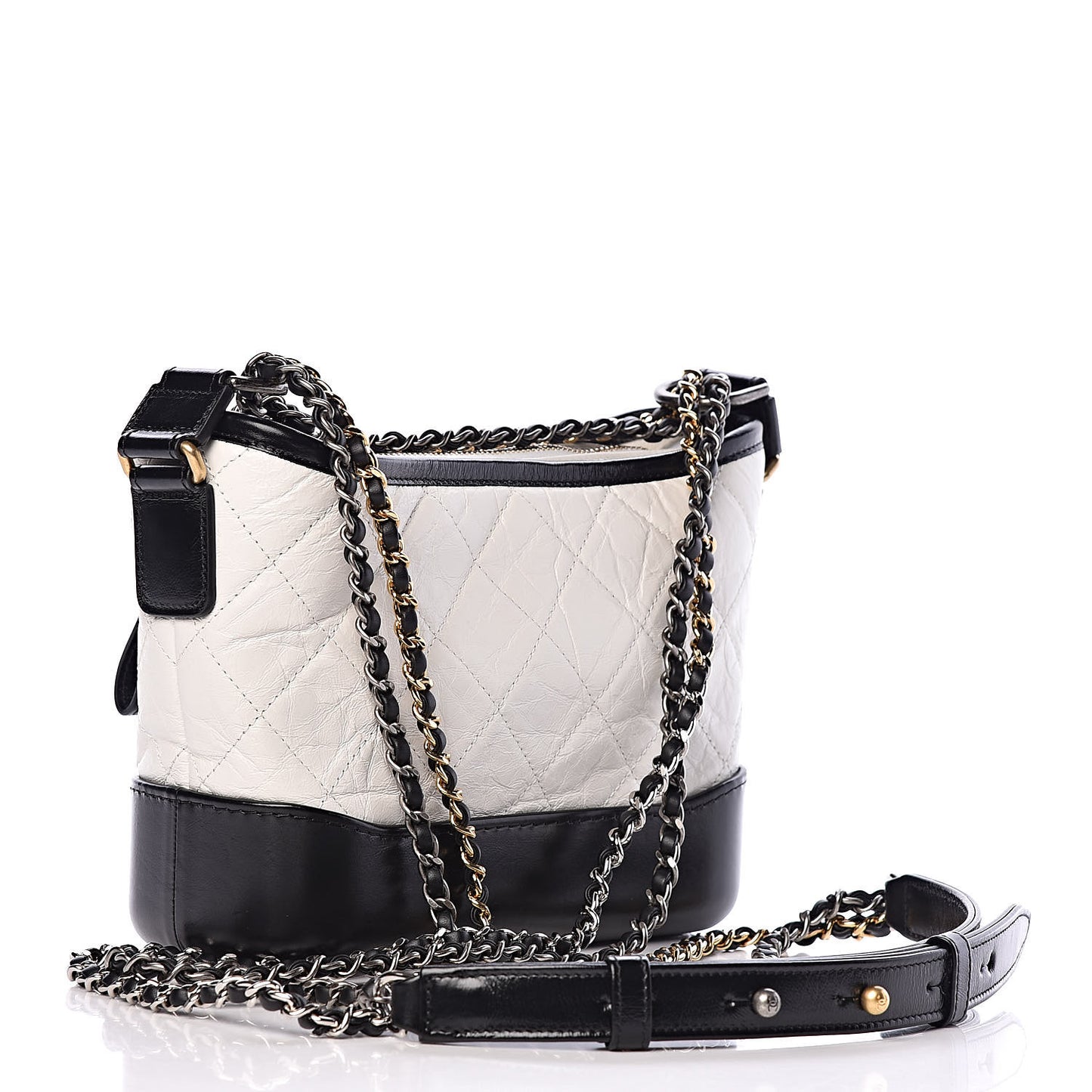 Aged Calfskin Quilted Small Gabrielle Hobo Black White