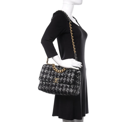 Chanel Tweed Quilted Large 19 Flap Black Ecru White 2 of 10