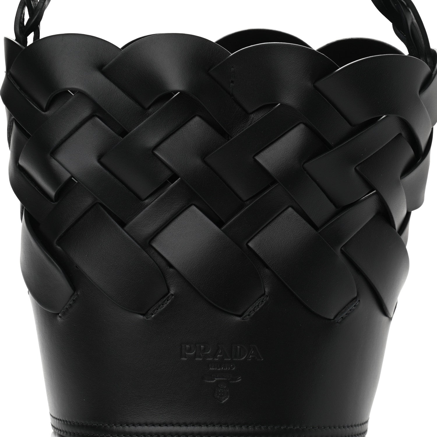 Prada Vitello Intreccio Bucket Bag Black 9 of 11