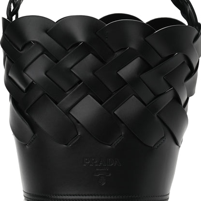 Prada Vitello Intreccio Bucket Bag Black 9 of 11