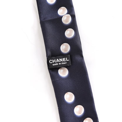 Chanel Silk Pearl CC Slim Bandeau Scarf Navy 3 of 3