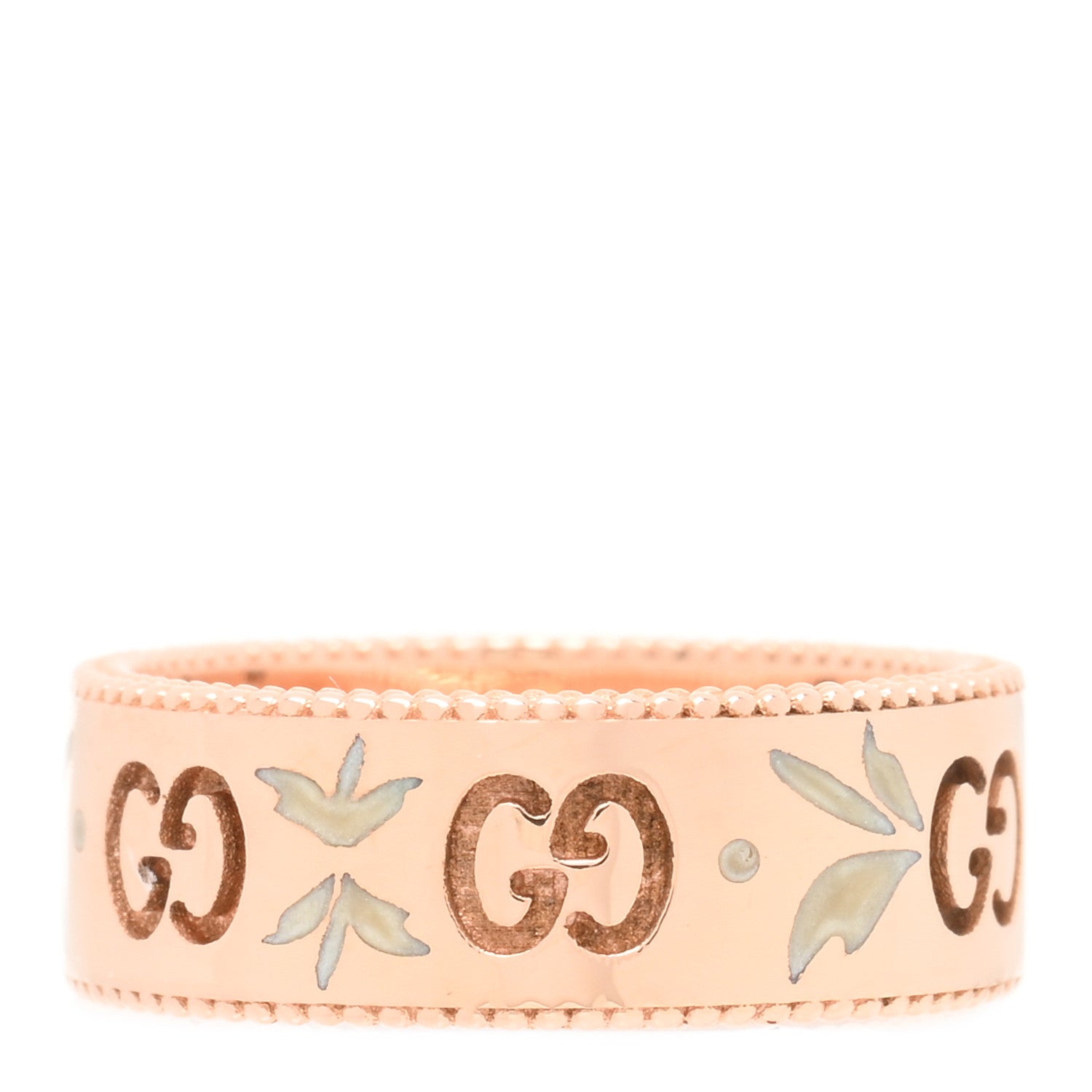Gucci 18K Rose Gold Enamel 6mm Icon Blooms Ring 46 3.75 1 of 5