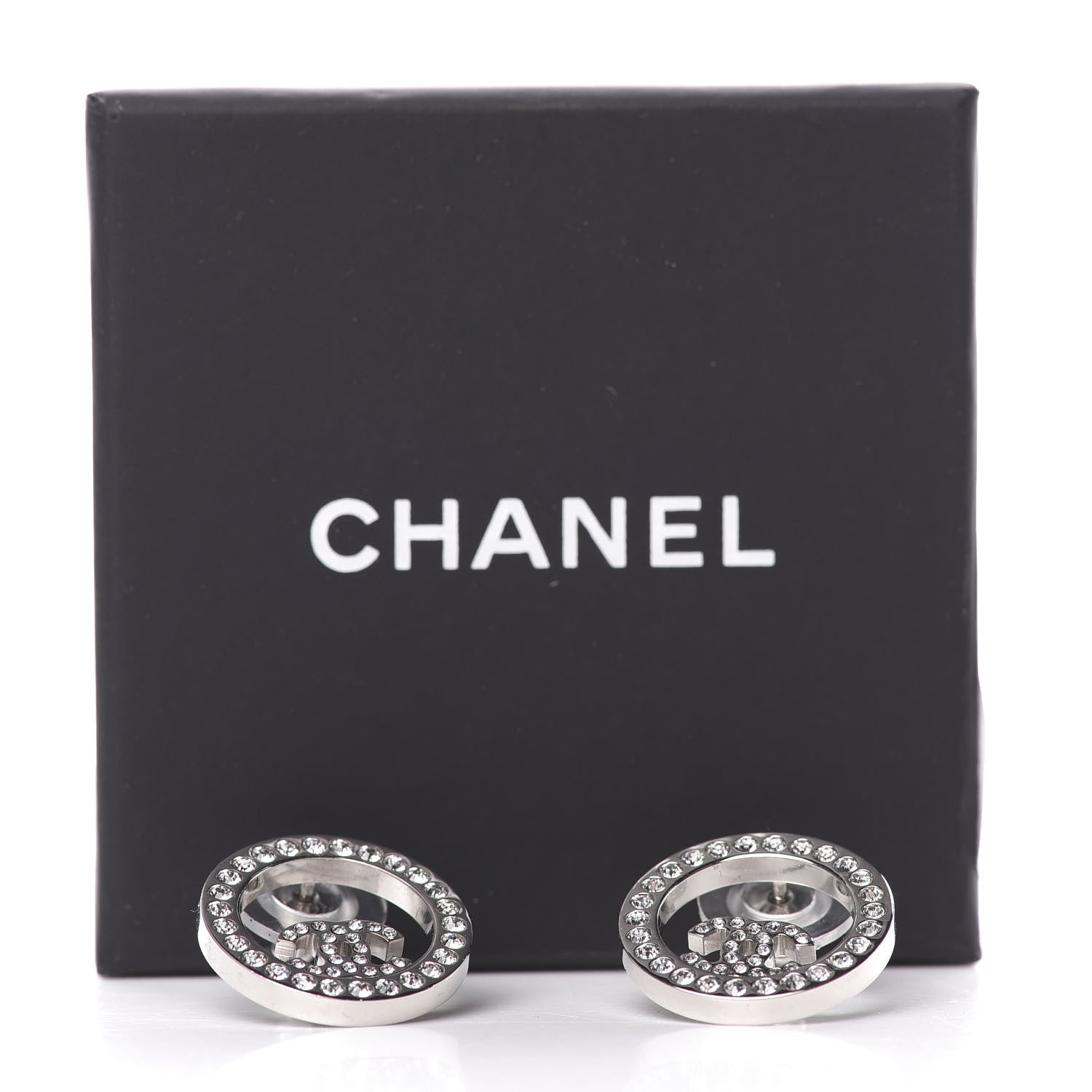 Chanel Crystal CC Round Earrings Silver 5 of 5
