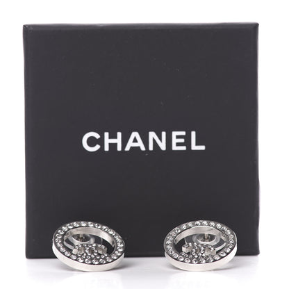 Chanel Crystal CC Round Earrings Silver 5 of 5