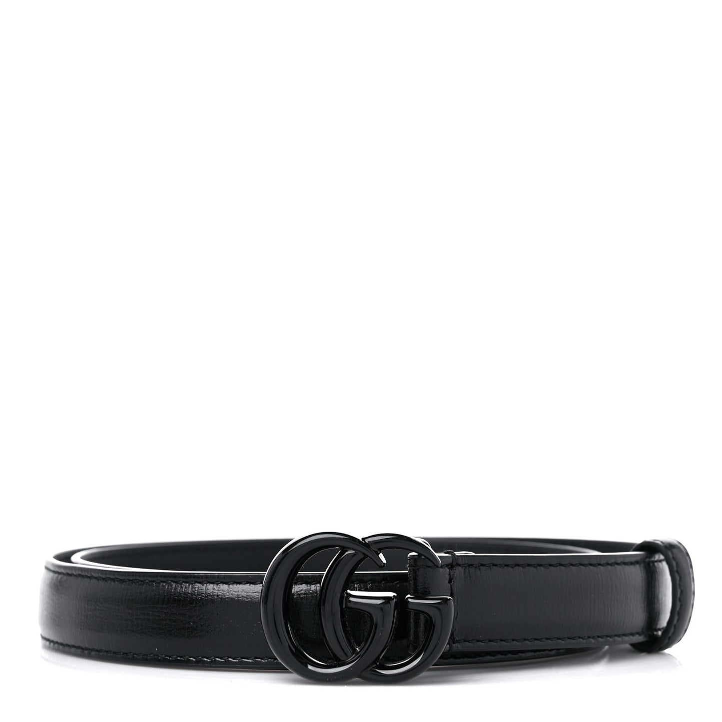 Azalea Calfskin Enamel Monochrome Double G 20mm Belt 80 32 Black