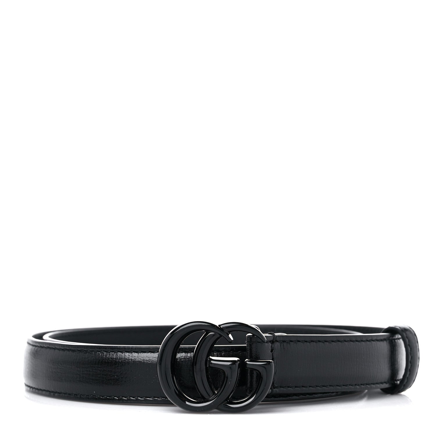 Gucci Azalea Calfskin Enamel Monochrome Double G 20mm Belt 80 32 Black 1 of 4