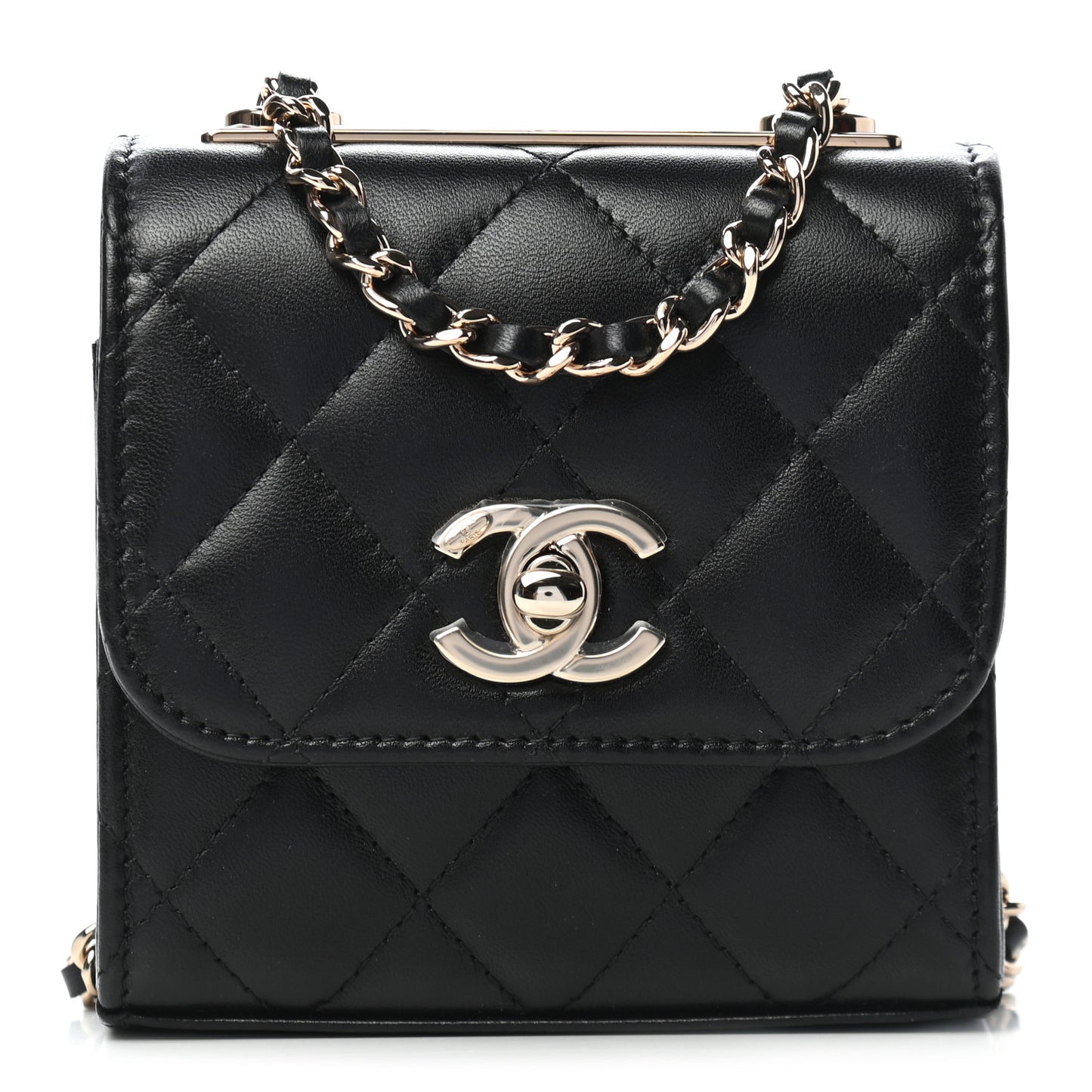 Lambskin Quilted Mini Trendy CC Chain Wallet Black