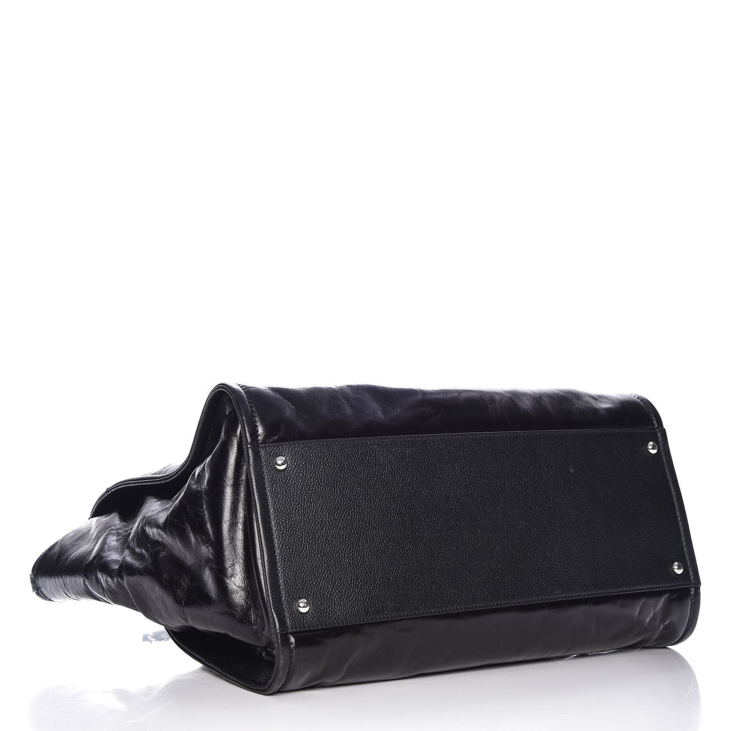 Glazed Calfskin Large Deauville Tote Black