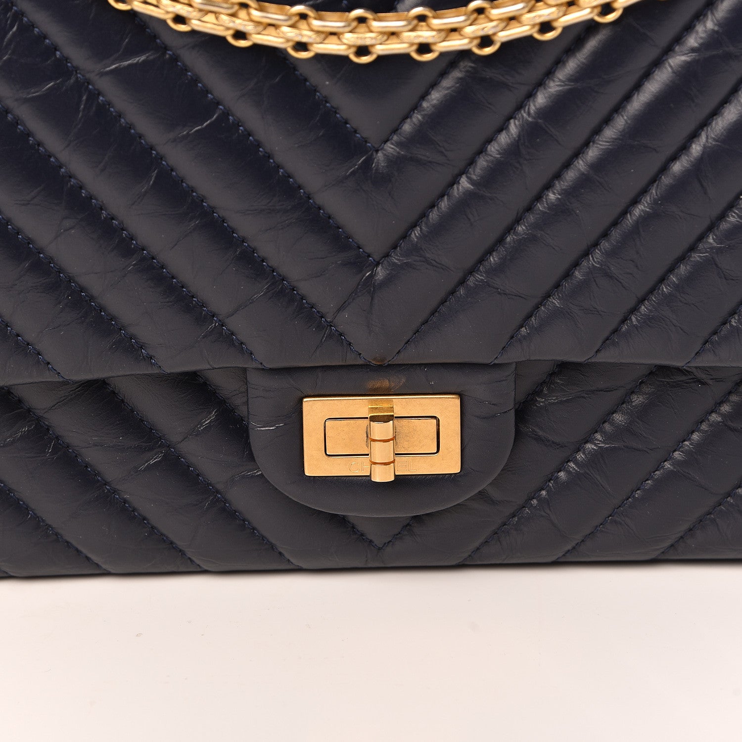 Chanel Aged Calfskin Chevron Quilted 2.55 Reissue 226 Flap Navy Blue 10 of 11