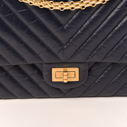 Chanel Aged Calfskin Chevron Quilted 2.55 Reissue 226 Flap Navy Blue 10 of 11