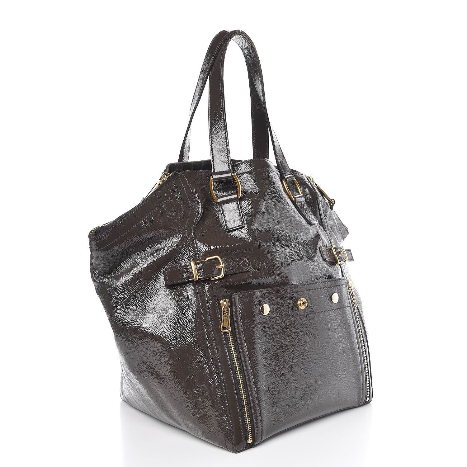 Saint Laurent Patent Medium Downtown Tote Grey 3 of 17
