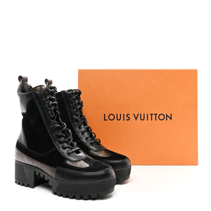 Louis Vuitton Suede Calfskin Monogram Laureate Platform Desert Boots 38 Black 9 of 9