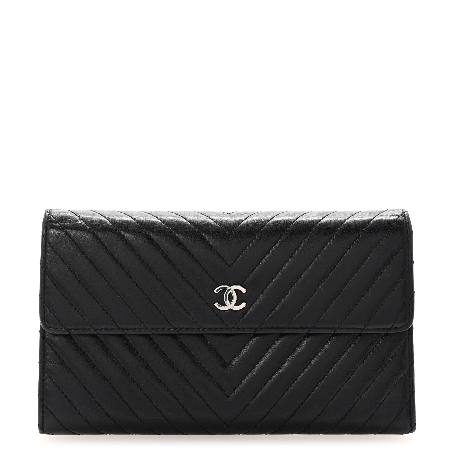 Chanel Cafskin Chevron Quilted Flap Wallet Black 1 of 8