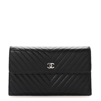 Chanel Cafskin Chevron Quilted Flap Wallet Black 1 of 8