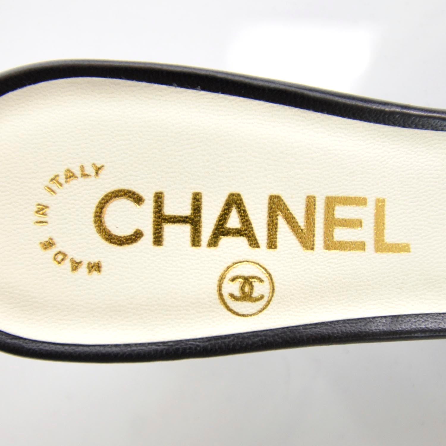Chanel Leather CC Pearl Bow Heels 37 Black 5 of 6