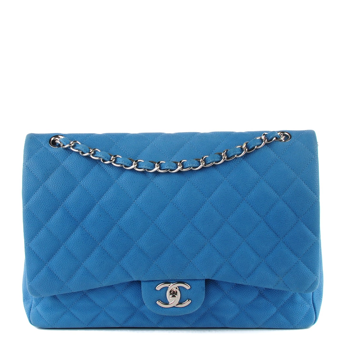 Iridescent Caviar Quilted Maxi Double Flap Blue