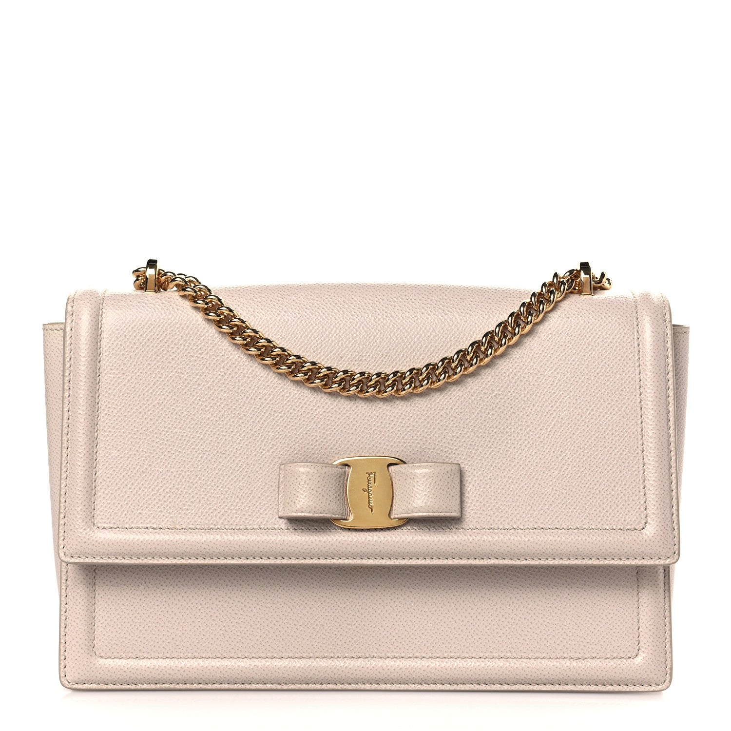 Salvatore Ferragamo Printed Calfskin Ginny Shoulder Bag New Bisque 1 of 9