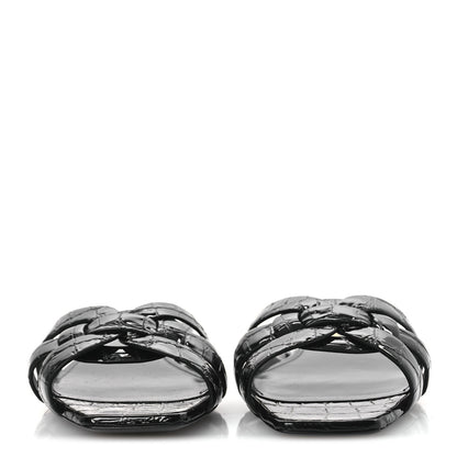 Saint Laurent Patent Croc Embossed Tribute 05 Slide Sandals 37.5 Black 4 of 11