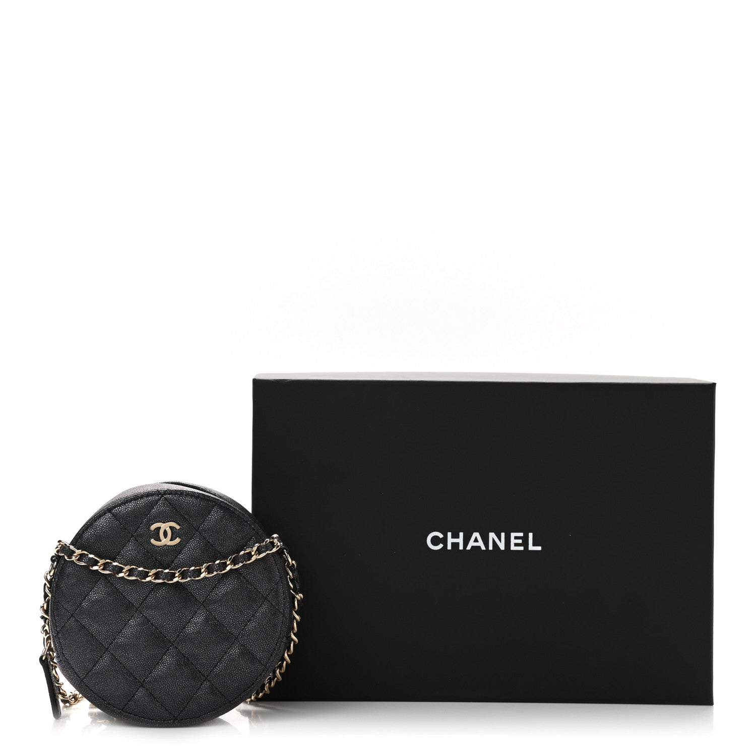 Chanel Iridescent Caviar Quilted Round Clutch With Chain Black 14 of 14