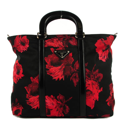 Prada Tessuto Nylon Rose Shop Shoulder Bag Black Rosso 1 of 8