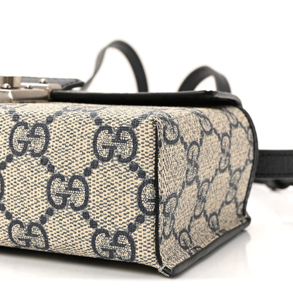Gucci GG Supreme Monogram Textured Dollar Calfskin Web Mini Padlock Top Handle Shoulder Bag Beige Blue 9 of 9