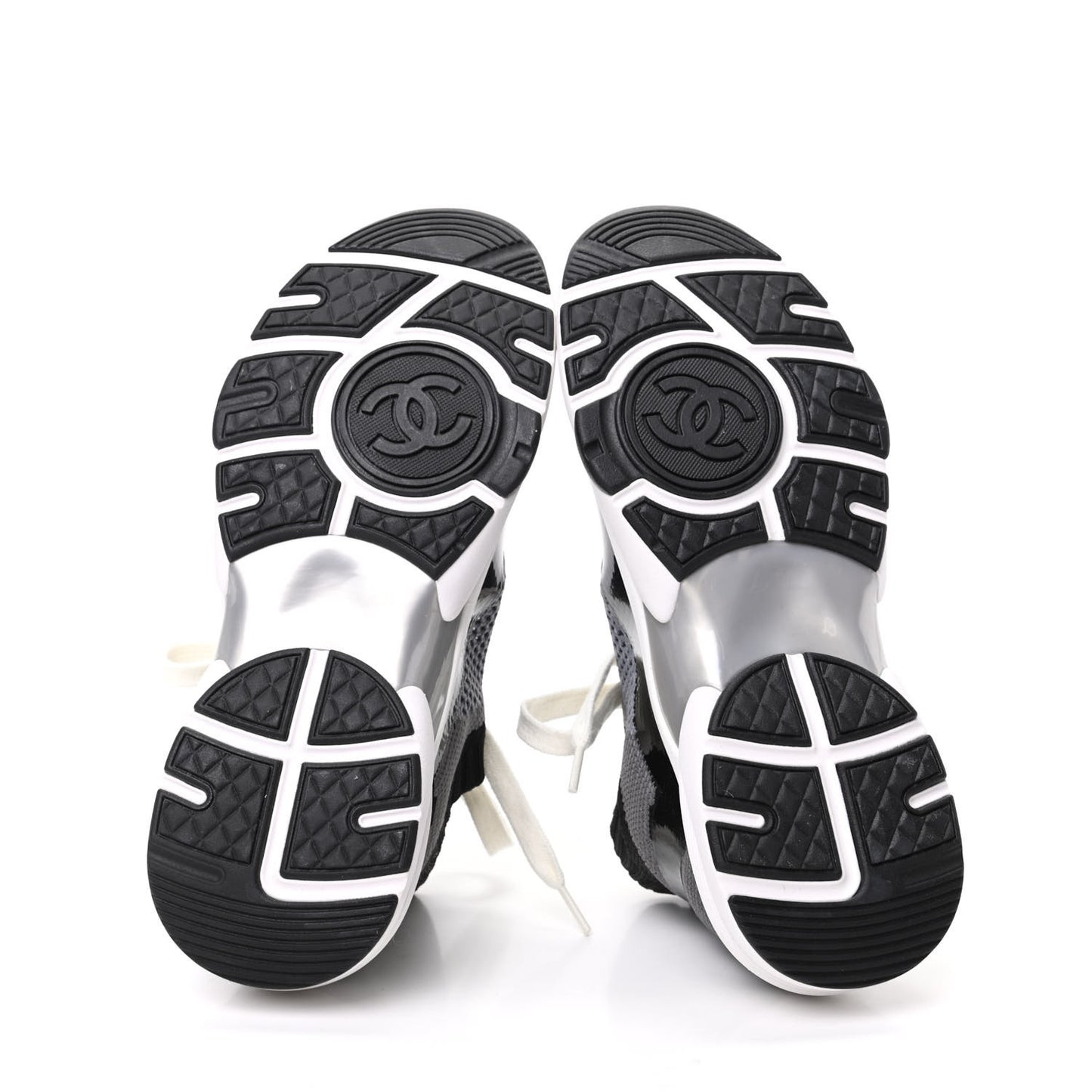 Fabric Calfskin Suede CC Womens Sneakers 35 Black Grey