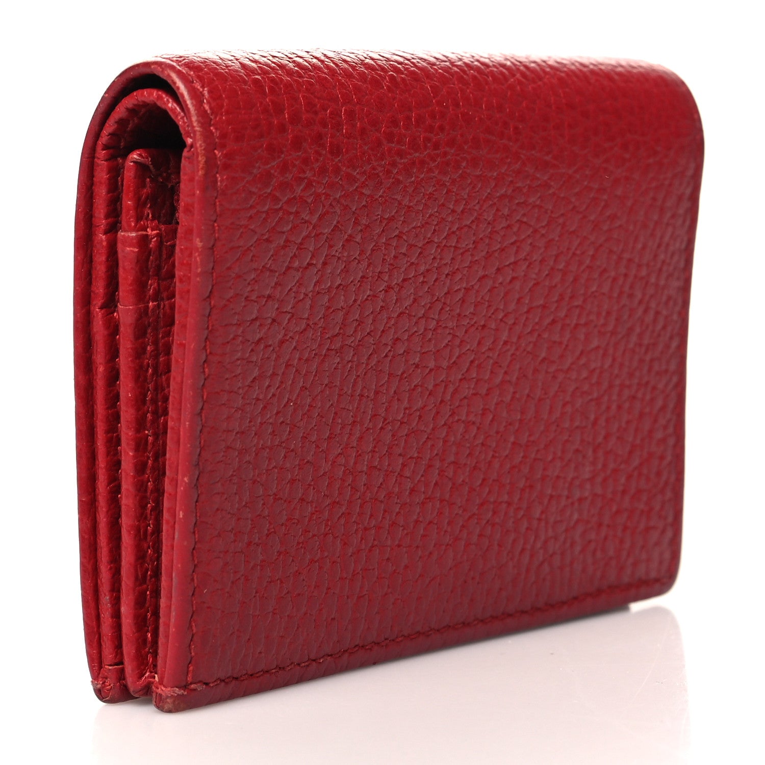 Gucci Pebbled Calfskin GG Marmont Card Case Hibiscus Red 3 of 13