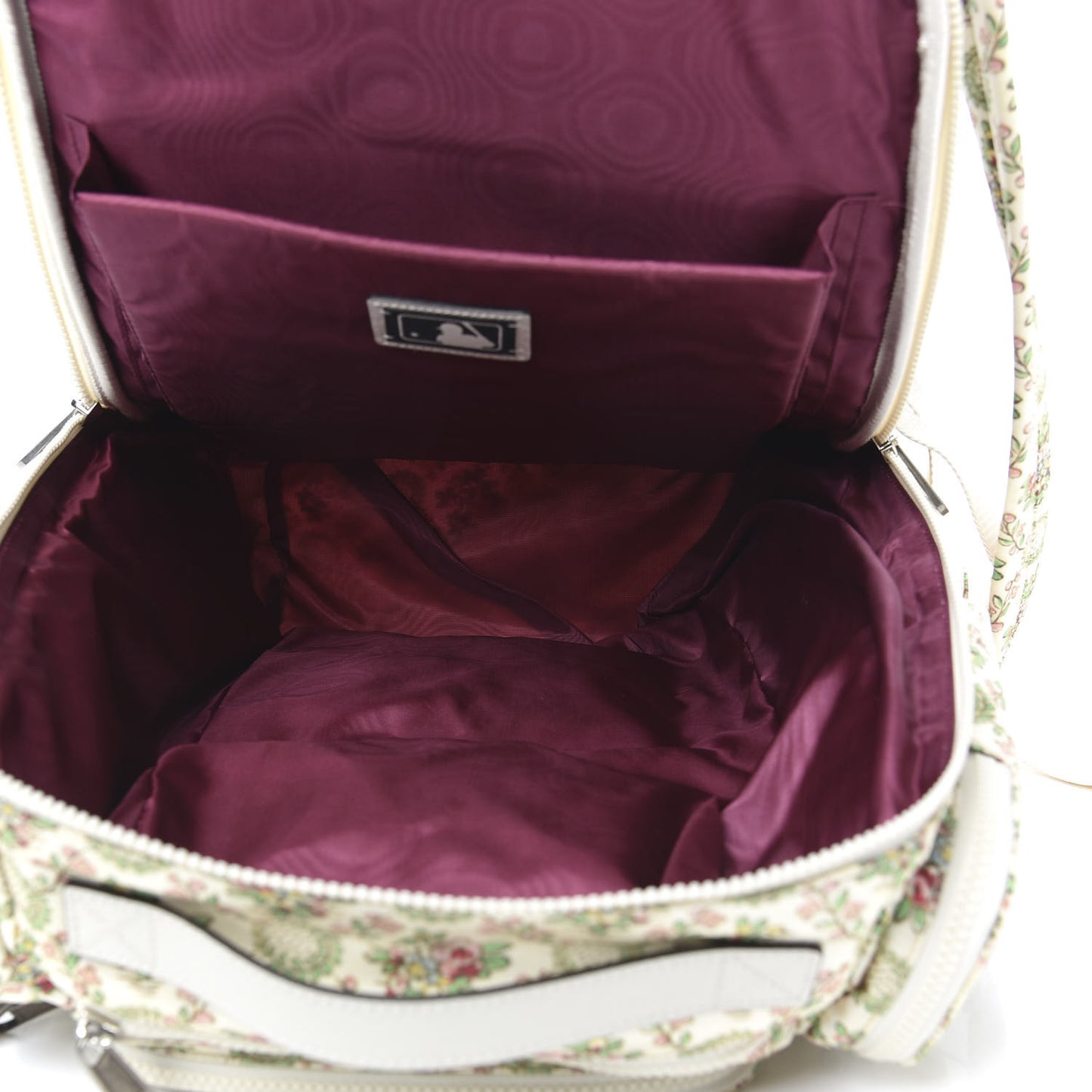 X MLB Satin Floral Print NY Yankees Patch Backpack Ivory Green