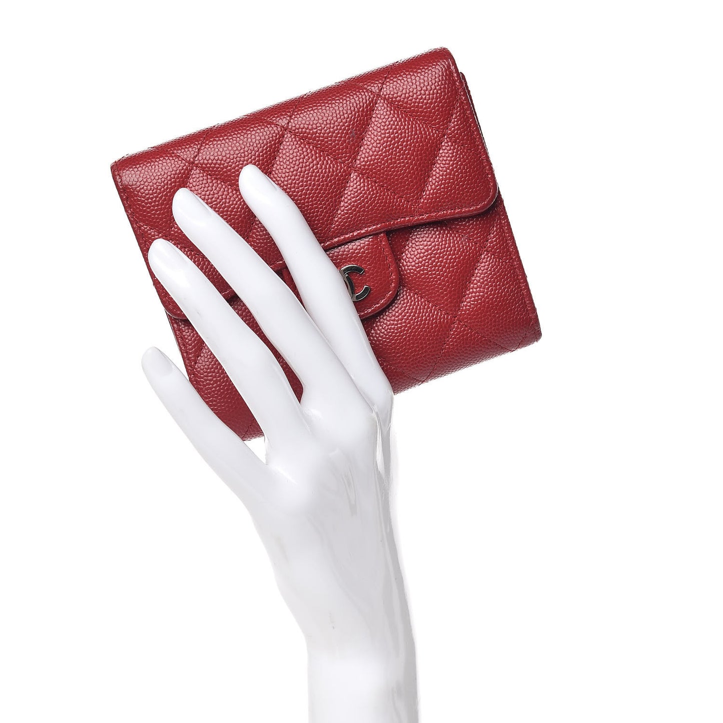 Caviar Quilted Compact Flap Wallet Dark Red